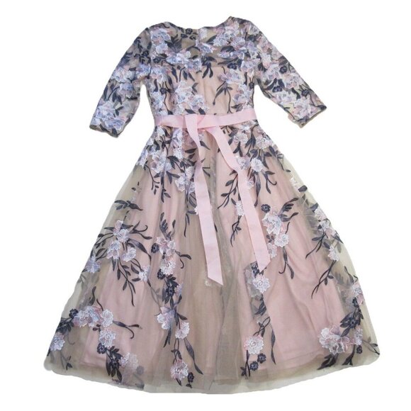NWT Anthropologie BHLDN Linden in Pink Floral Embroidered Tea-Length Dress 4 - Picture 8 of 10